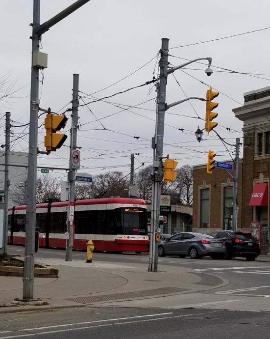 image of a streetcar queuing on Broadview Avenue waiting to enter the station