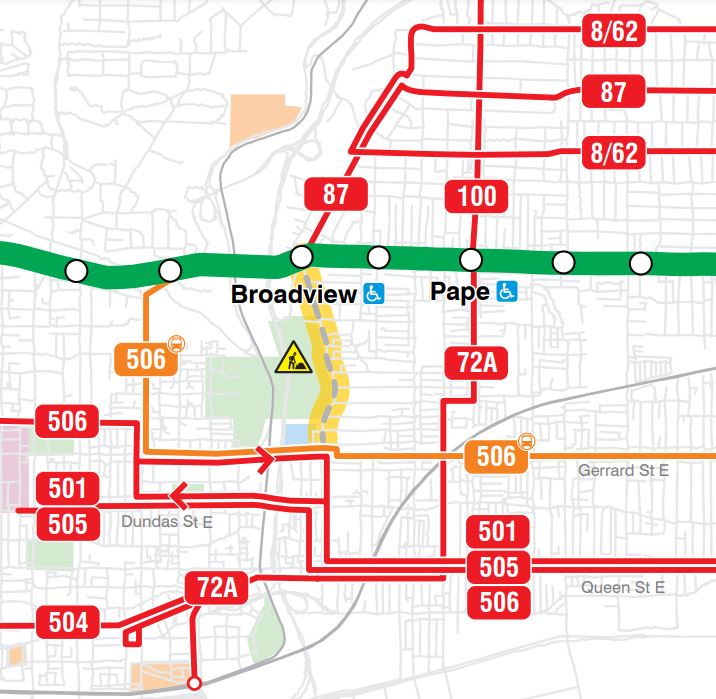 phase 2 of transit diversions during Broadview Station and Broadview Avenue work