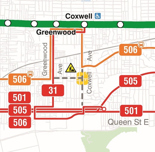 phase 2 of transit diversions during Coxwell Gerrard work