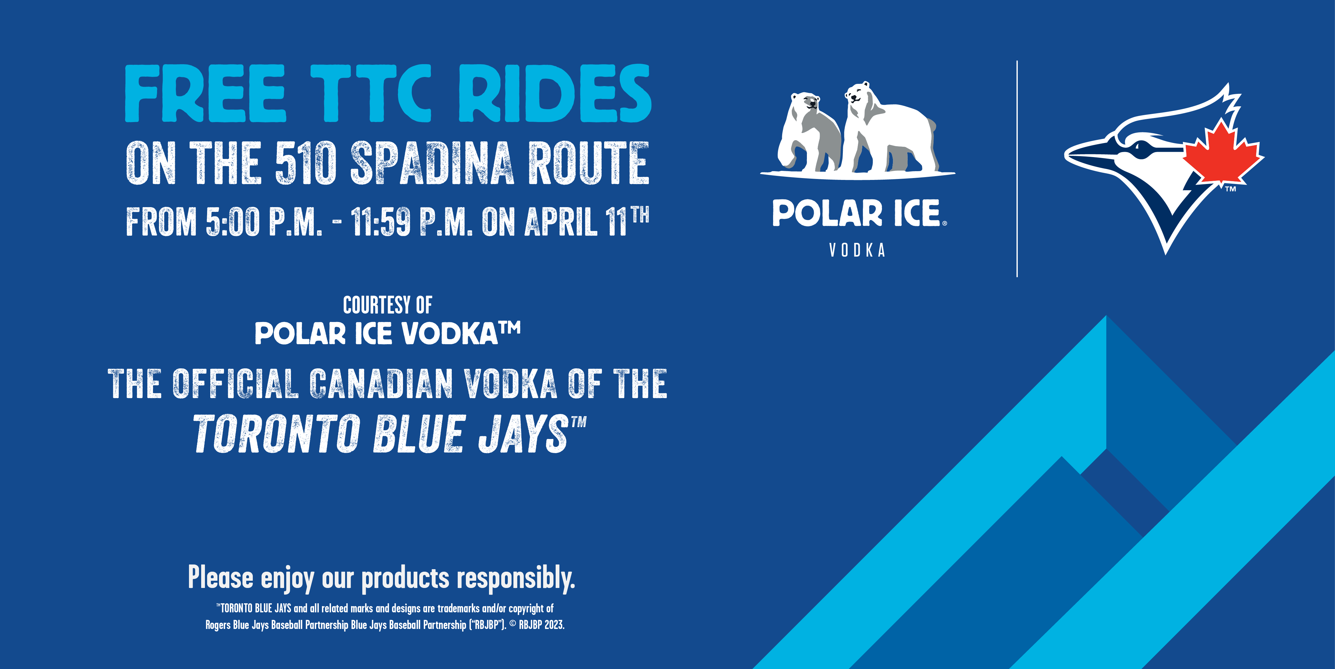 Blue banner announcing free rides on the 510 Spadina