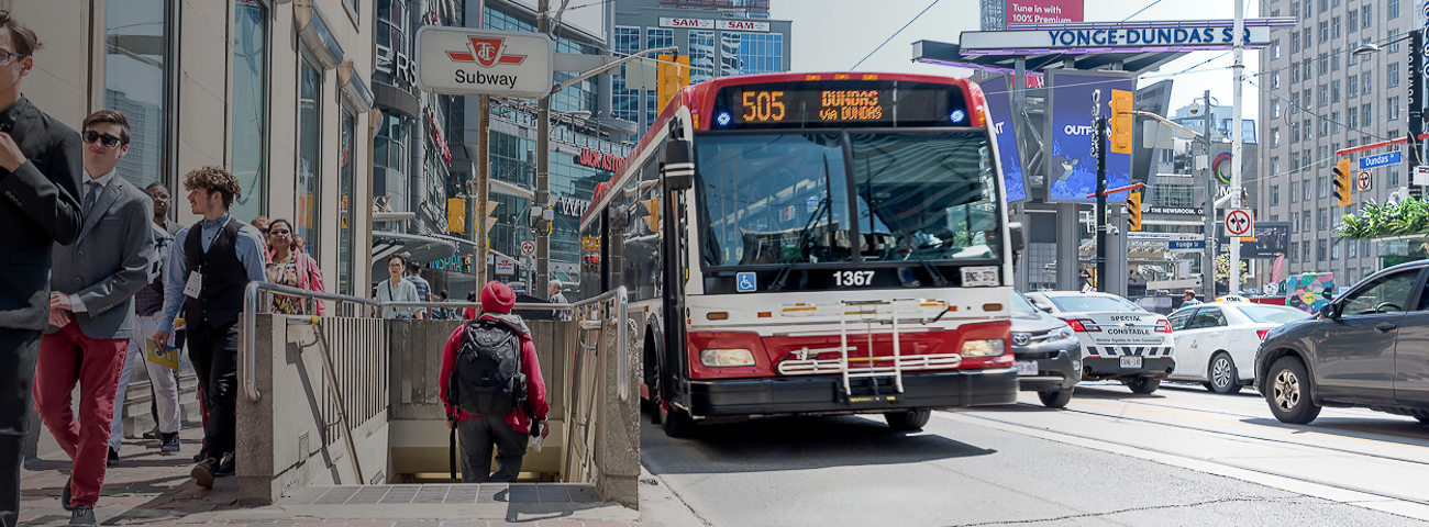 TTC Bus near Dundas Station bus station on sunny day